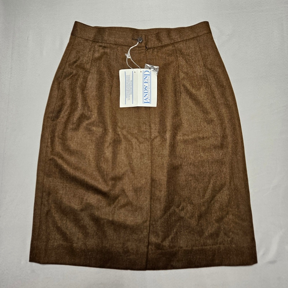 Lands End Pencil Skirt Womens 14 Brown 100% Wool Made in England Vintage Lined